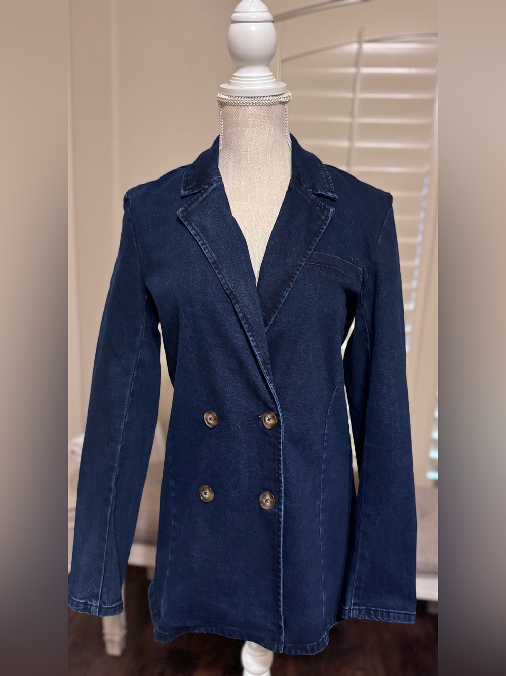 New York and Company Denim Double-Breasted Blazer
